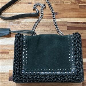 Zara Woman crossbody bag emerald green color leather & suede